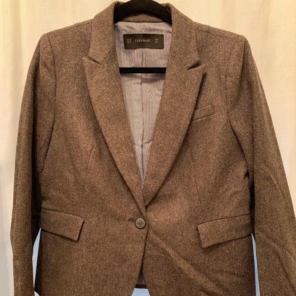 Zara tweed blazer with elbow patches